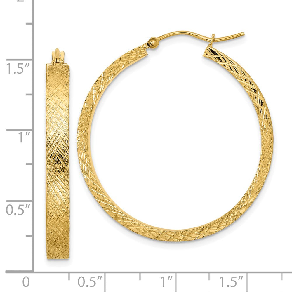 14K Yellow Gold Polished and Textured Hoop Earrings