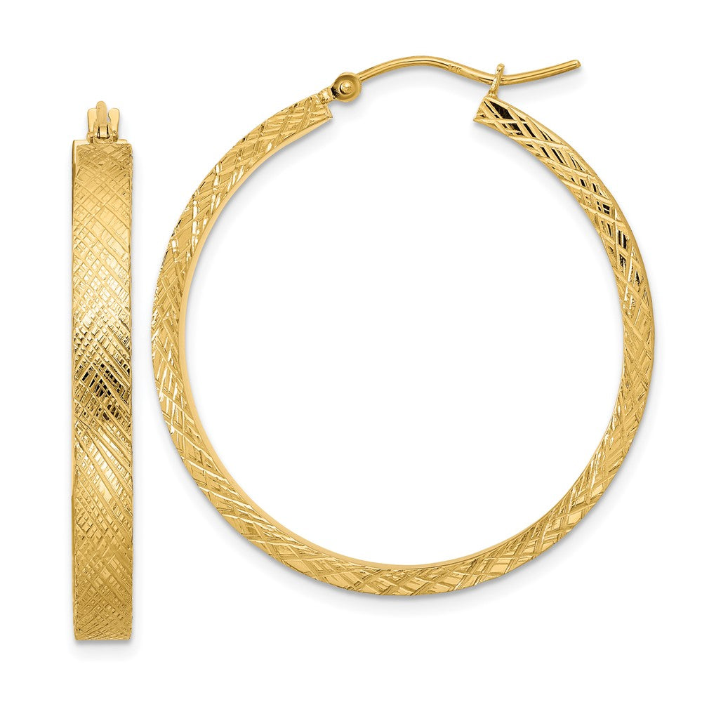 14K Yellow Gold Polished and Textured Hoop Earrings
