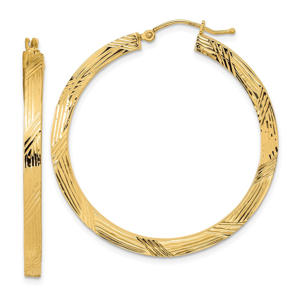 14K Yellow Gold Polished and Textured Hoop Earrings
