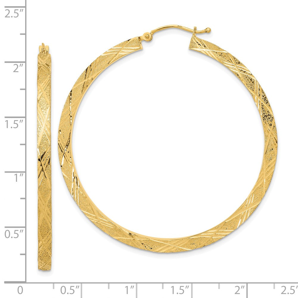 14K Yellow Gold Polished and Textured Hoop Earrings
