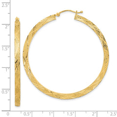 14K Yellow Gold Polished and Textured Hoop Earrings
