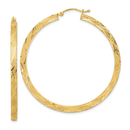 14K Yellow Gold Polished and Textured Hoop Earrings