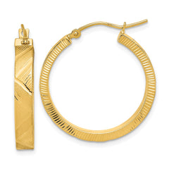 14K Yellow Gold Polished and Brushed Textured Hoop Earrings