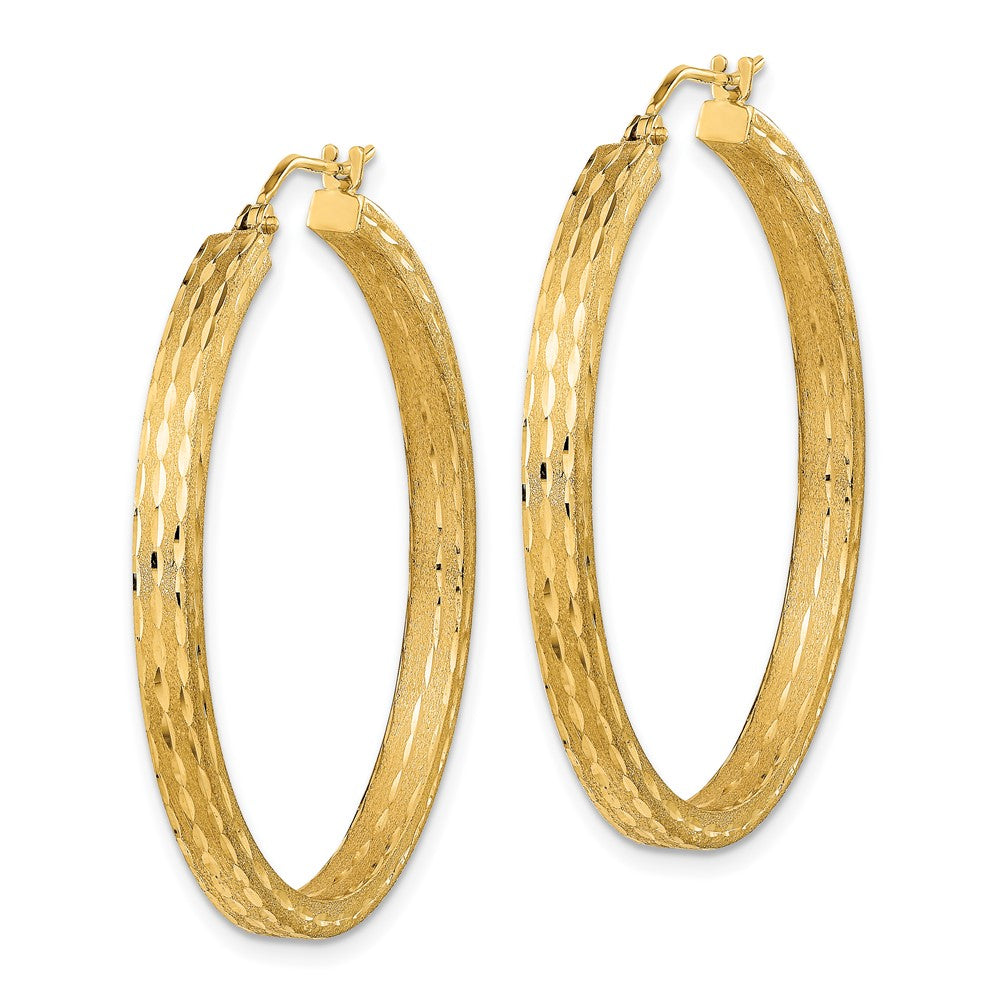 14K Yellow Gold Satin and Diamond-cut Hoop Earrings