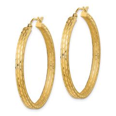 14K Yellow Gold Satin and Diamond-cut Hoop Earrings