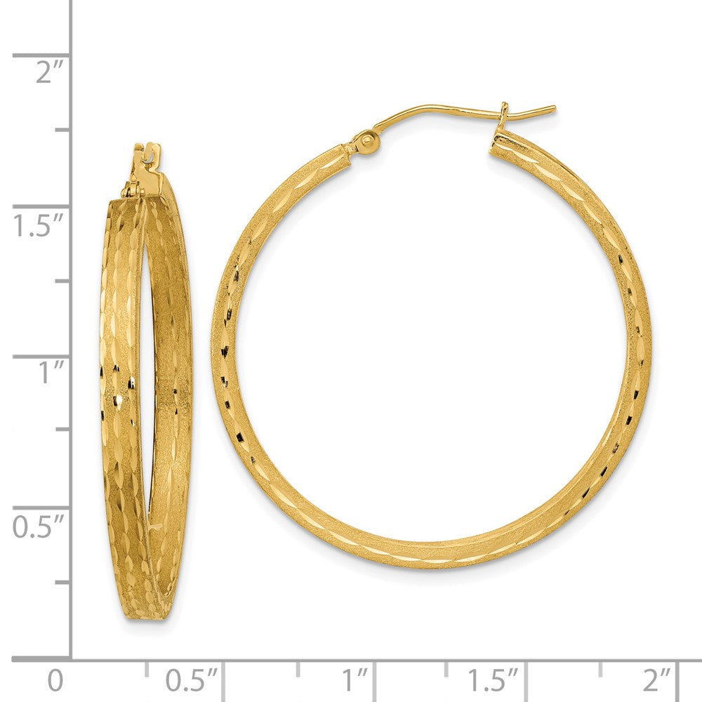 14K Yellow Gold Satin and Diamond-cut Hoop Earrings
