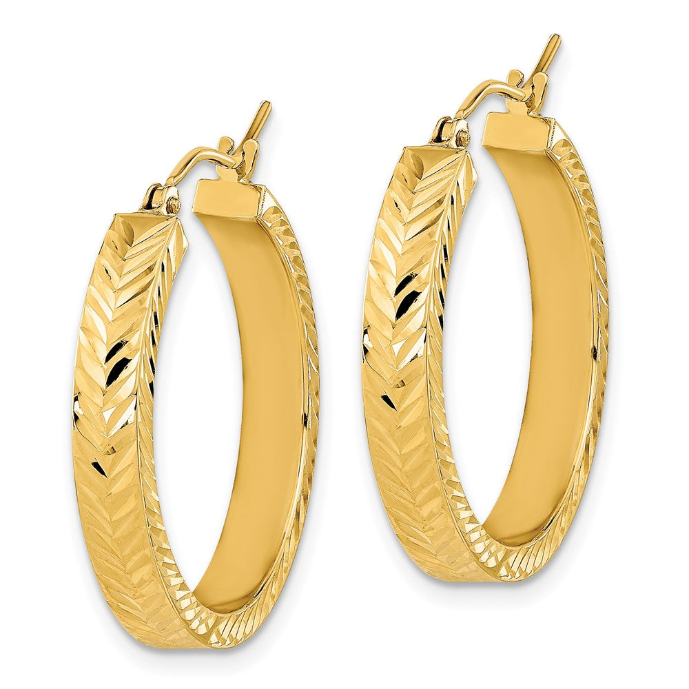 14K Yellow Gold Polished Diamond-cut Hoop Earrings
