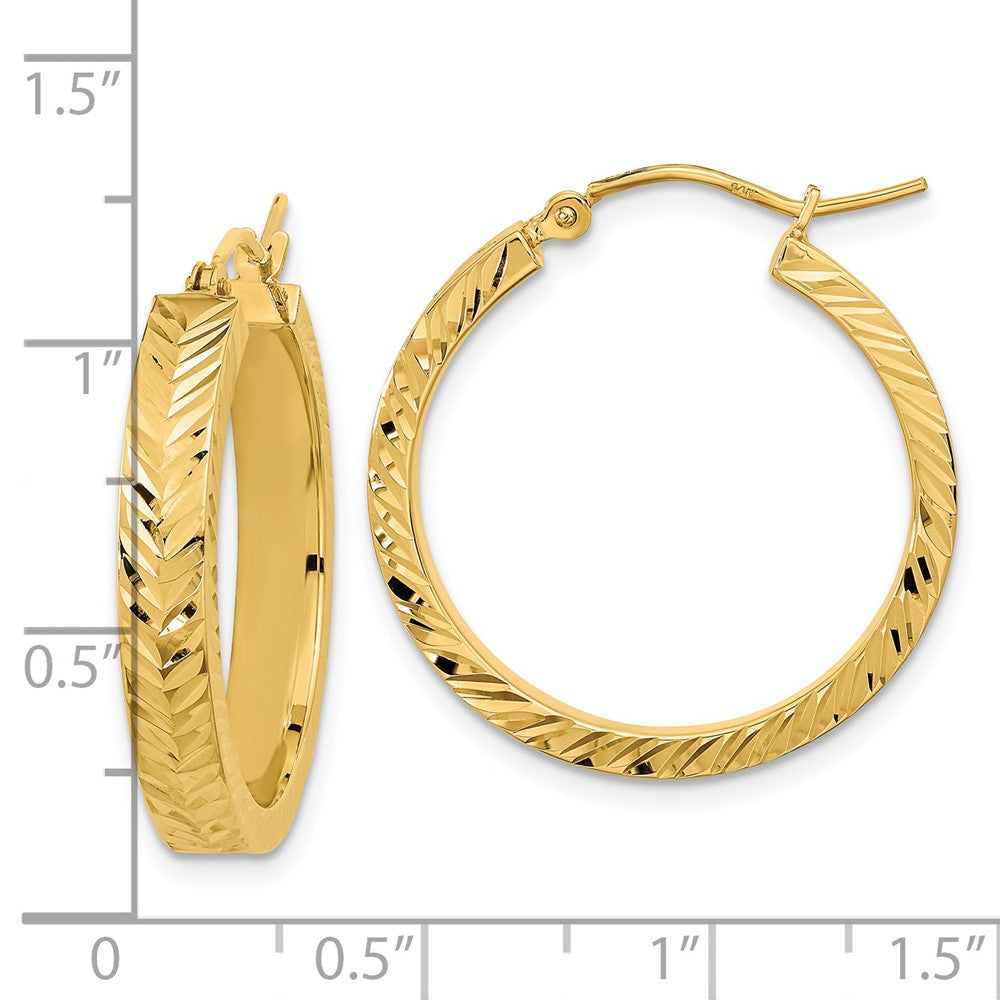 14K Yellow Gold Polished Diamond-cut Hoop Earrings