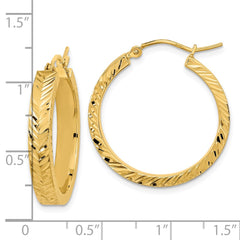 14K Yellow Gold Polished Diamond-cut Hoop Earrings