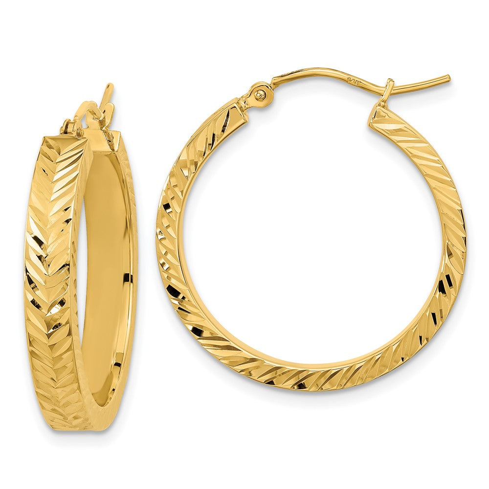 14K Yellow Gold Polished Diamond-cut Hoop Earrings