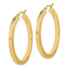 14K Yellow Gold Polished & Hammered Hoop Earrings