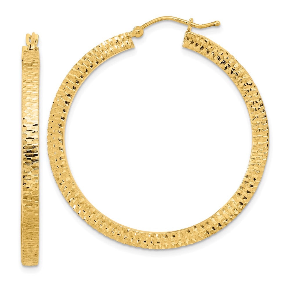 14K Yellow Gold Polished & Hammered Hoop Earrings