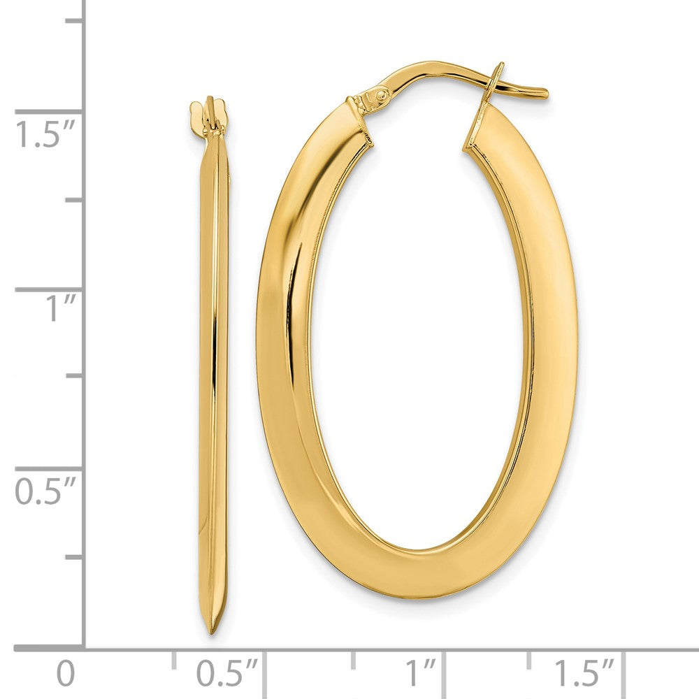 14K Yellow Gold Polished Oval Hoop Earrings