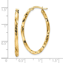 14K Yellow Gold Twisted 2.5x22x36mm Oval Hoop Earrings