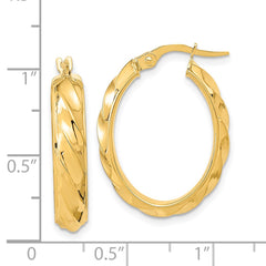 14K Yellow Gold Polished and Twisted Oval Hoop Earrings