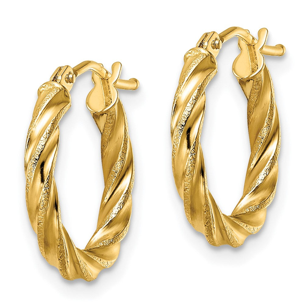 14K Yellow Gold Polished & Textured Twisted Hoop Earrings