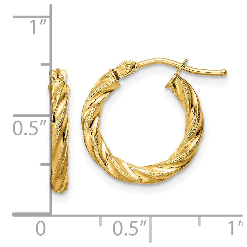 14K Yellow Gold Polished & Textured Twisted Hoop Earrings