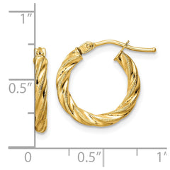 14K Yellow Gold Polished & Textured Twisted Hoop Earrings