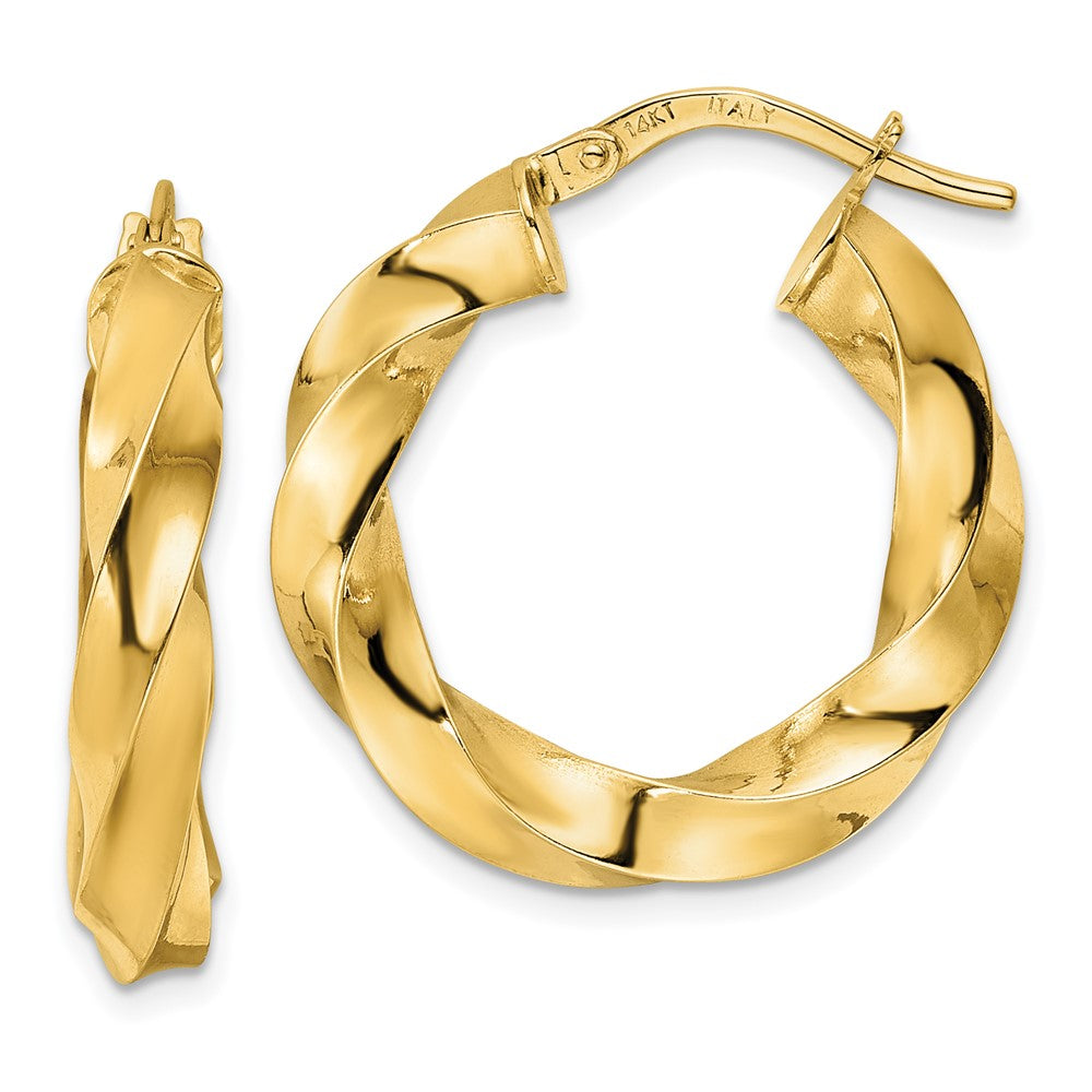 14K Yellow Gold Polished Twisted Hoop Earrings