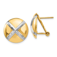 14K Two-Tone Gold Polished X Omega Back Post Earrings