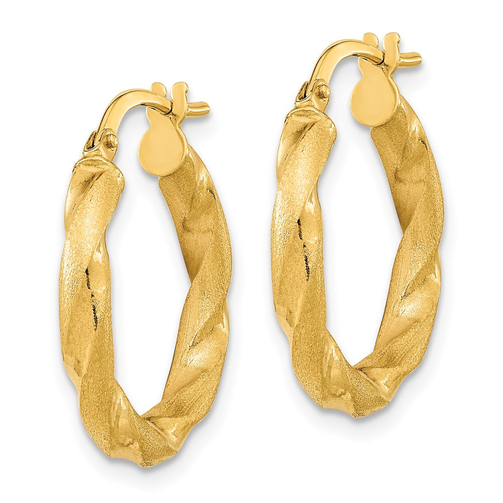 14K Yellow Gold Polished and Satin Twisted Hoop Earrings
