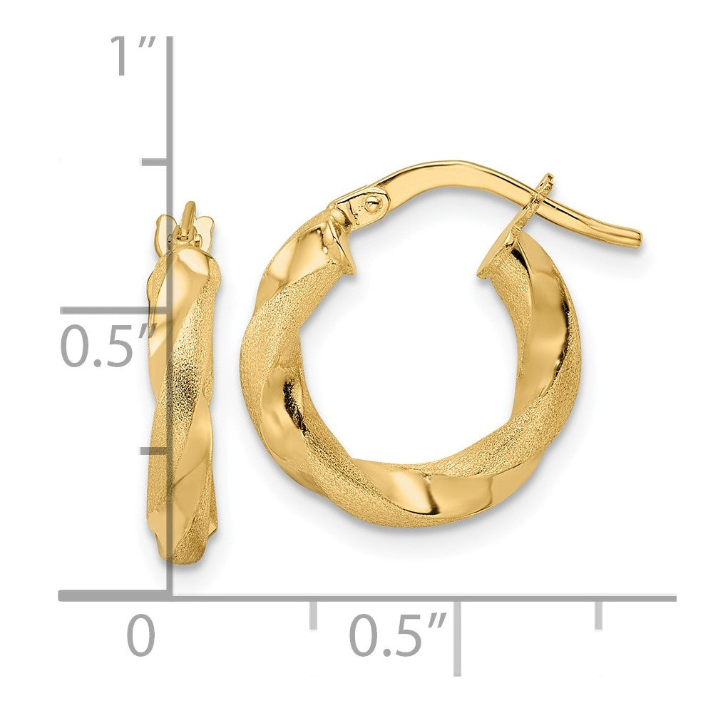 14K Yellow Gold Brushed and Polished Twisted Hoop Earrings