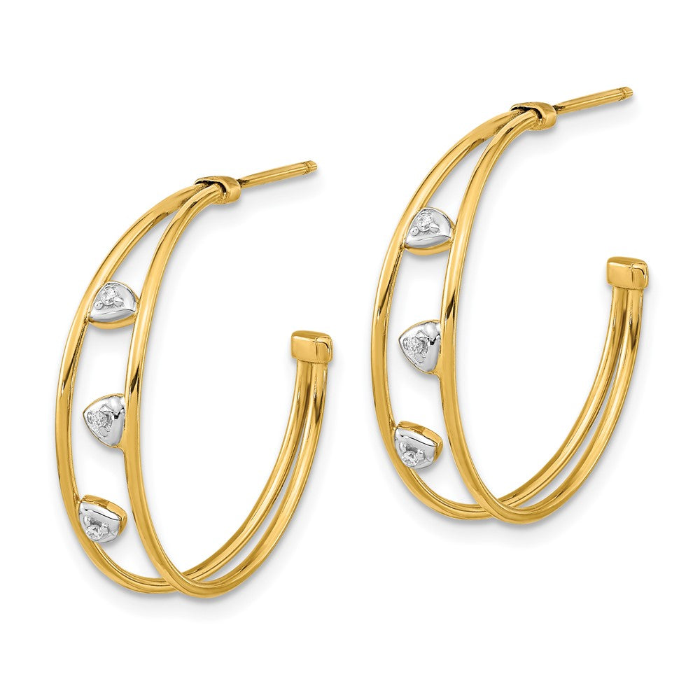 14K Two-Tone Gold Polished CZ Post Hoop Earrings