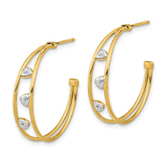14K Two-Tone Gold Polished CZ Post Hoop Earrings