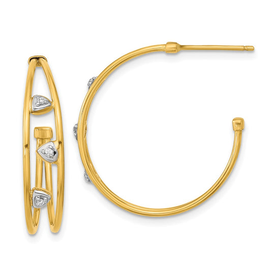14K Two-Tone Gold Polished CZ Post Hoop Earrings