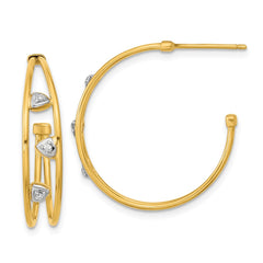 14K Two-Tone Gold Polished CZ Post Hoop Earrings