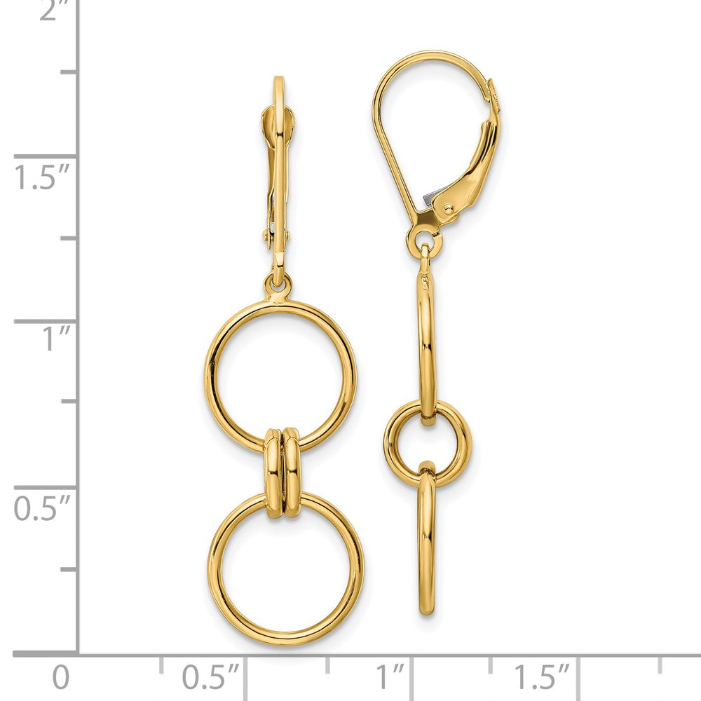 14K Yellow Gold Circle Dangle Leverback Earrings