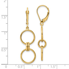 14K Yellow Gold Circle Dangle Leverback Earrings