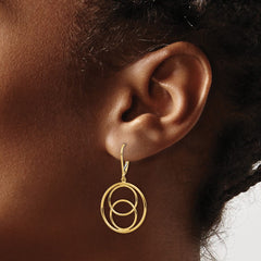 14K Yellow Gold Polished 2 Circles in Circle Leverback Dangle Earrings