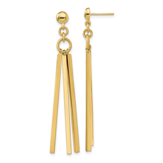 14K Yellow Gold Polished 3 Bar Post Dangle Earrings