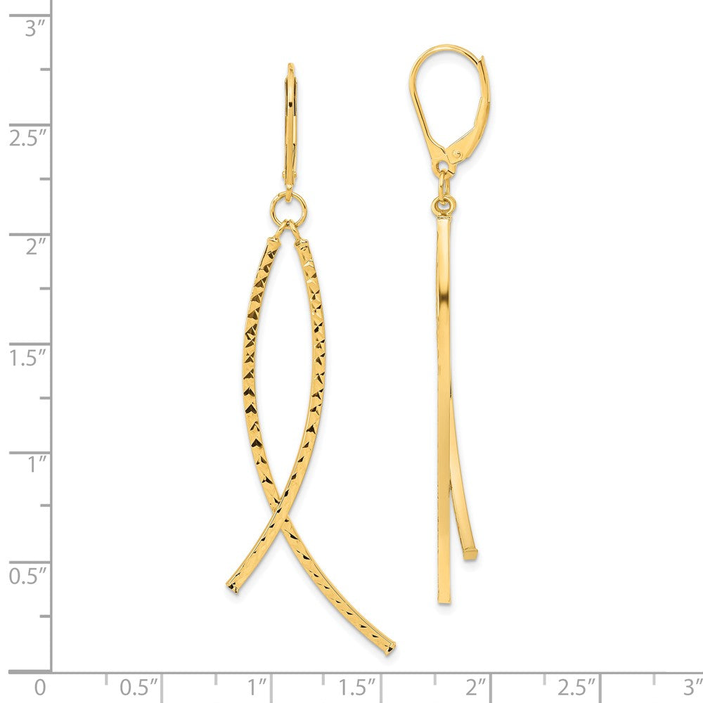 14K Yellow Gold Polished Diamond-cut Fancy Dangle Leverback Earrings