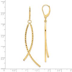14K Yellow Gold Polished Diamond-cut Fancy Dangle Leverback Earrings
