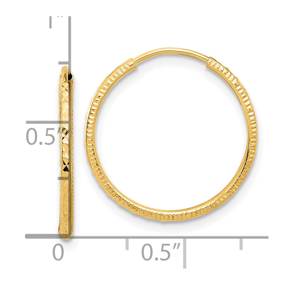 14K Yellow Gold Diamond-cut 1.50mm Endless Hoop Earrings