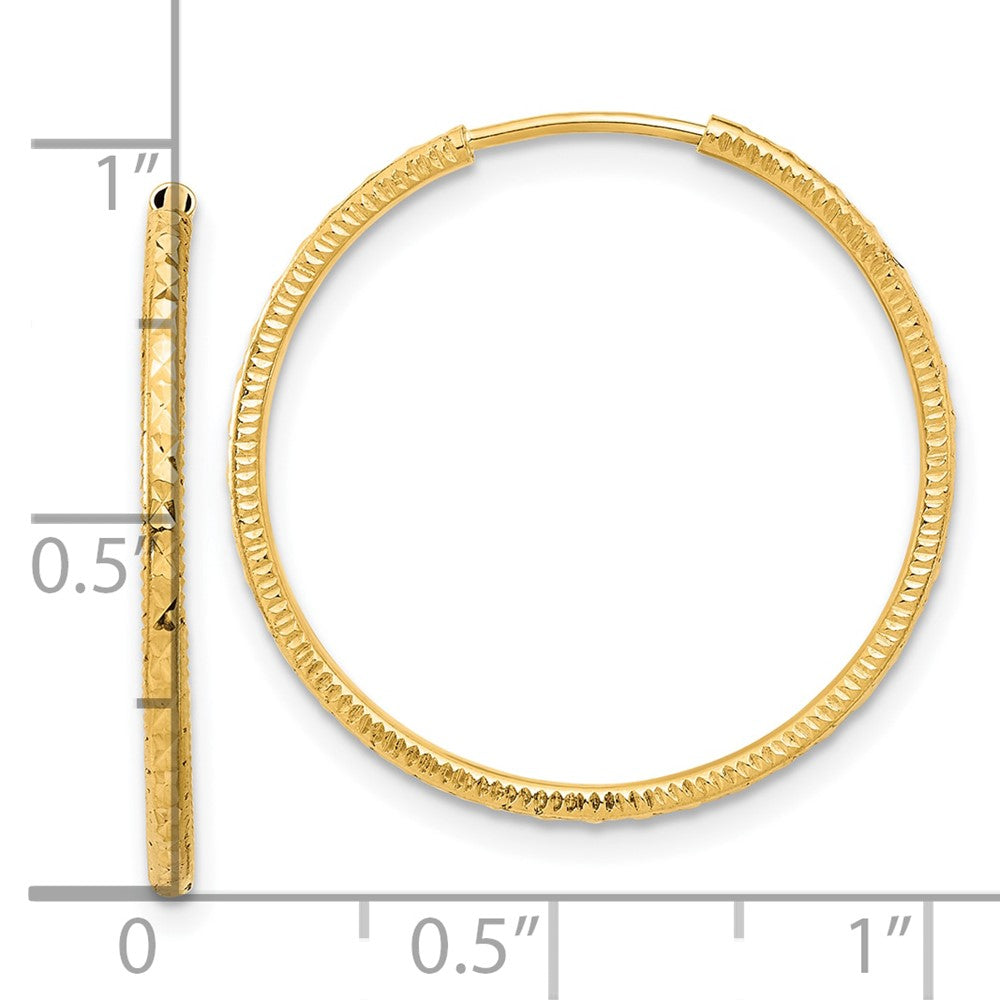 14K Yellow Gold Diamond-cut 1.50mm Endless Hoop Earrings