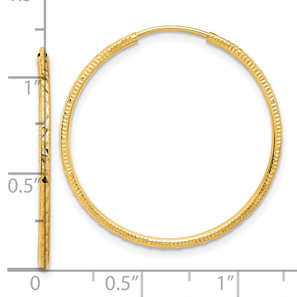 14K Yellow Gold Diamond-cut 1.50mm Endless Hoop Earrings