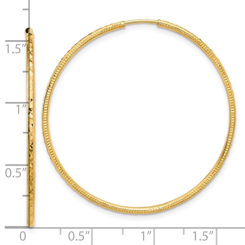 14K Yellow Gold Diamond-cut 1.50mm Endless Hoop Earrings