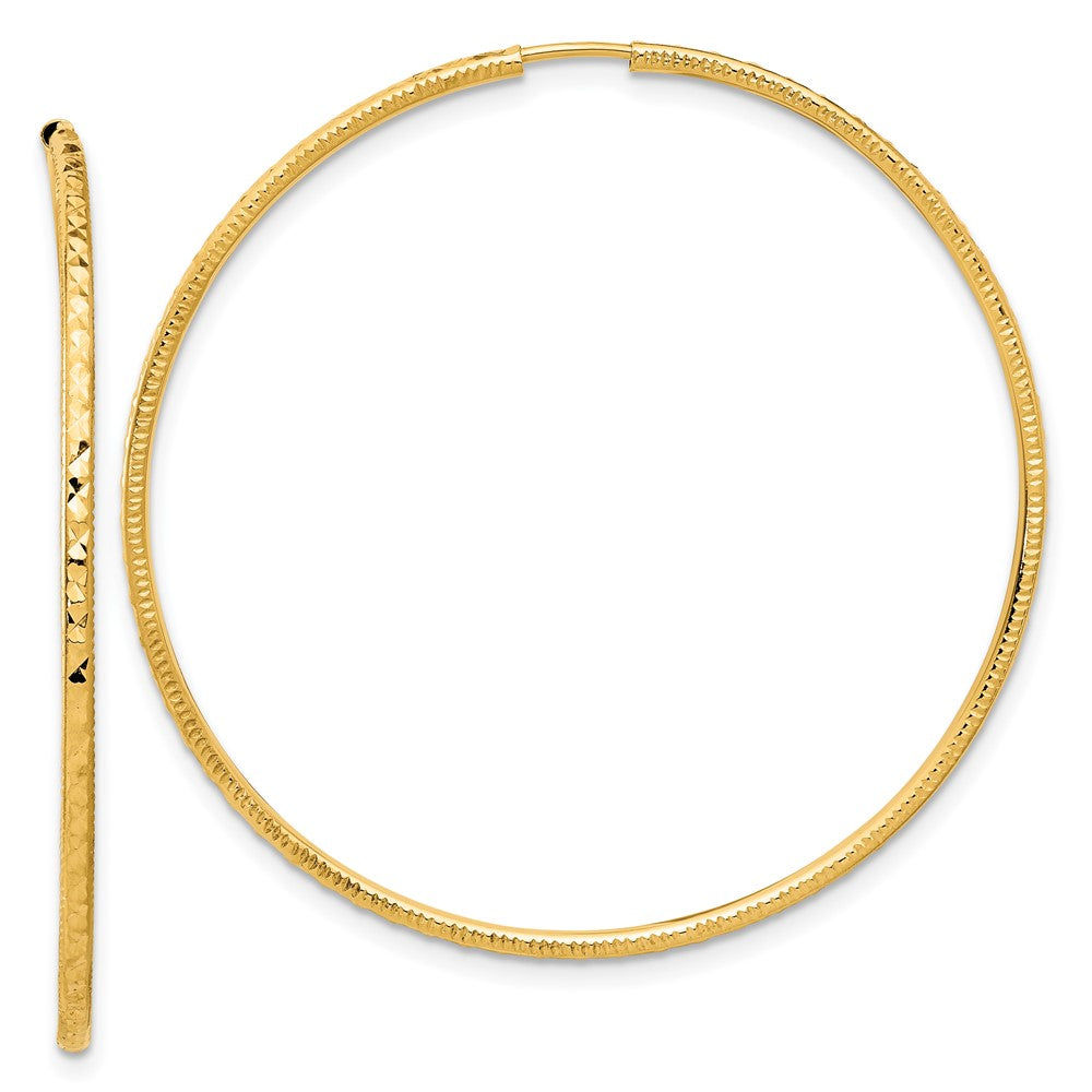 14K Yellow Gold Diamond-cut 1.50mm Endless Hoop Earrings