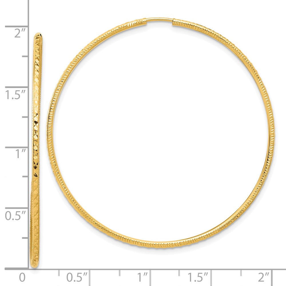 14K Yellow Gold Diamond-cut 1.50mm Endless Hoop Earrings