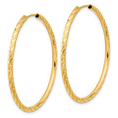 14K Yellow Gold Polished and Satin Diamond-cut 2.00mm Endless Hoop Earrings