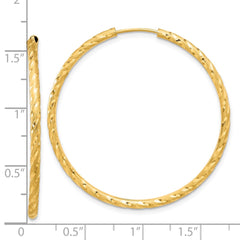 14K Yellow Gold Polished and Satin Diamond-cut 2.00mm Endless Hoop Earrings