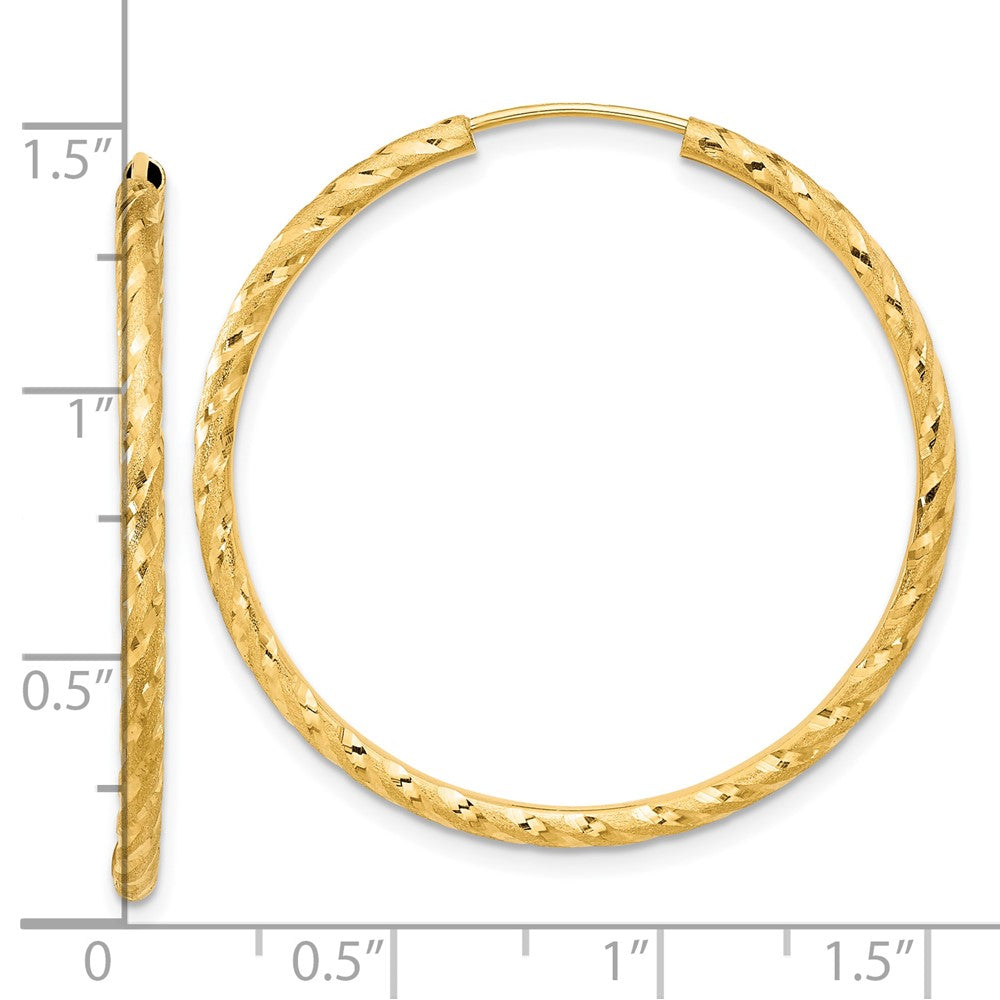 14K Yellow Gold Polished and Satin Diamond-cut 2.00mm Endless Hoop Earrings