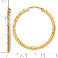 14K Yellow Gold Polished and Satin Diamond-cut 2.00mm Endless Hoop Earrings