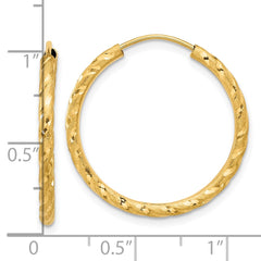 14K Yellow Gold Polished and Satin Diamond-cut 2.00mm Endless Hoop Earrings
