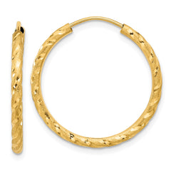14K Yellow Gold Polished and Satin Diamond-cut 2.00mm Endless Hoop Earrings