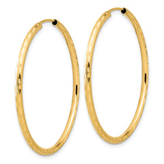 14K Yellow Gold Polished and Satin Diamond-cut 2.00mm Endless Hoop Earrings