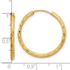 14K Yellow Gold Polished and Satin Diamond-cut 2.00mm Endless Hoop Earrings